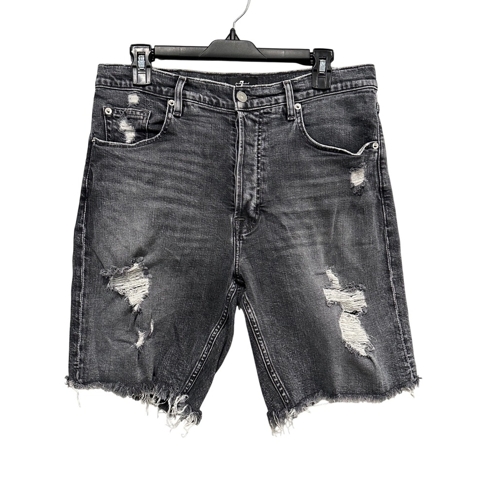 7 For All Mankind Mens Distressed Denim Shorts Grey Button Fly Size 32 548